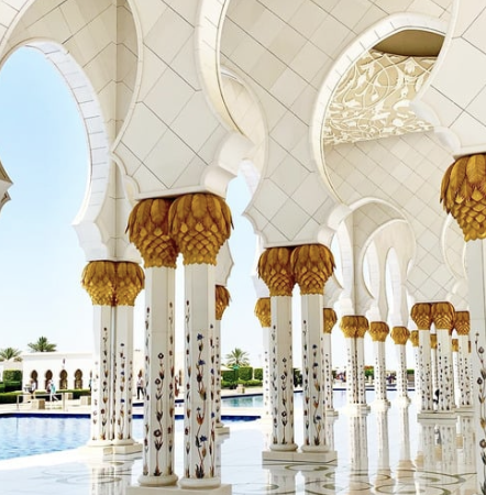 Majestic Mosque Architecture with Golden Columns